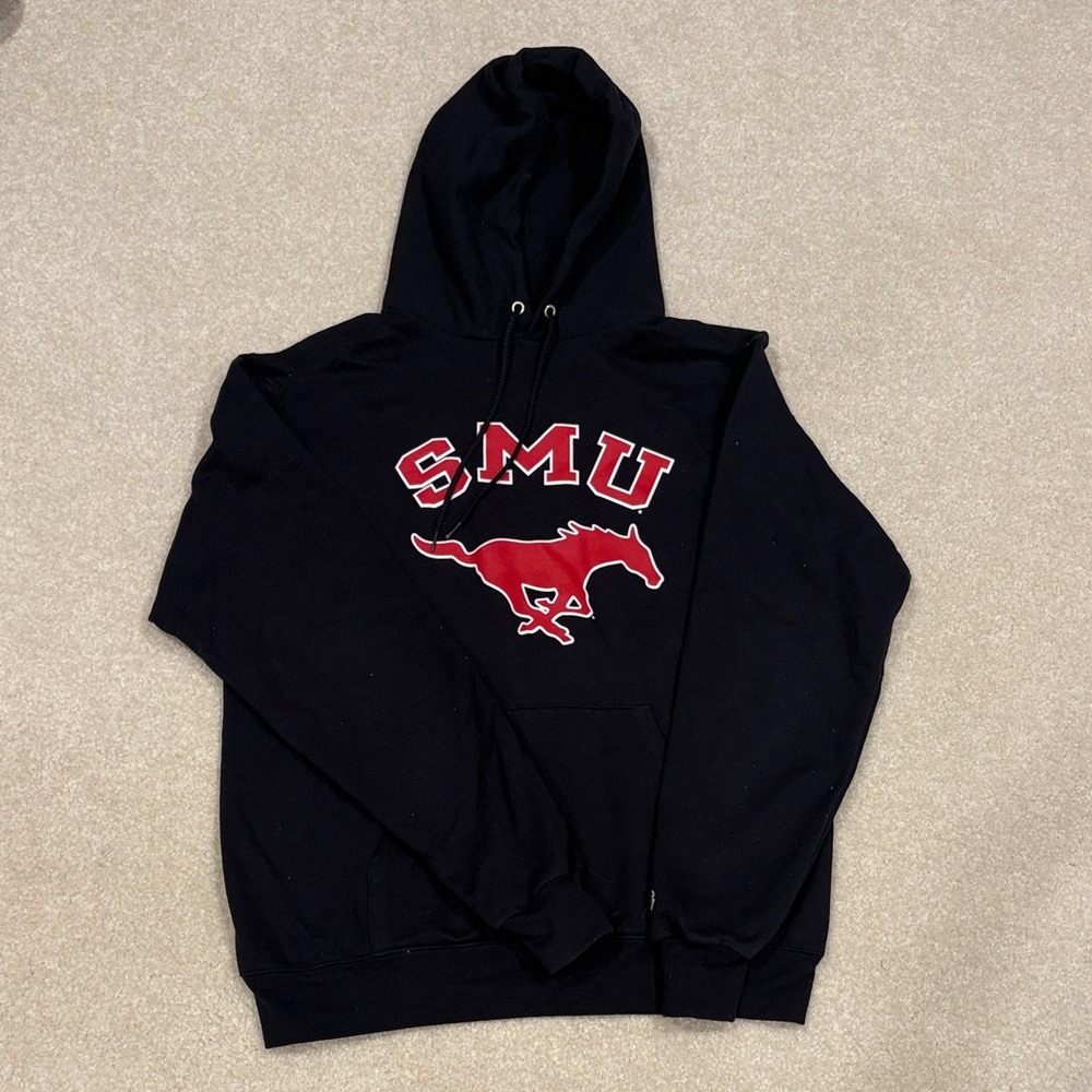 Navy SMU Hoodie with Red Logo